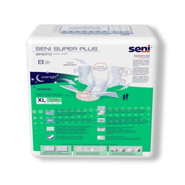 Seni Super Plus X-Large Unisex Adult Incontinence Brief with Heavy Absorbency - Part Number S-XL08-BP1 - Image 8