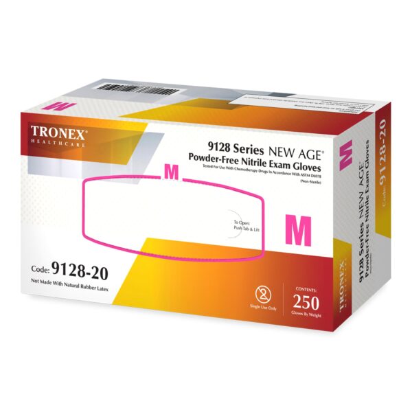 New Age 9128 Series Medium Violet Blue Nitrile Exam Gloves with Textured Fingertips and Beaded Cuffs
