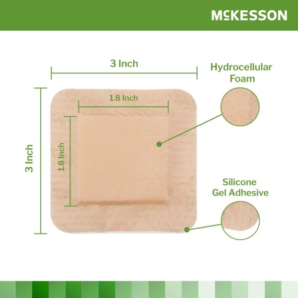 McKesson Foam Dressing 3 x 3 Inch with Border Film Backing and Silicone Gel Adhesive, Sterile - Image 2