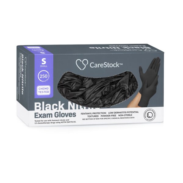 CareStock Small Nitrile Exam Gloves * NonSterile, Fully Textured, Black, Standard Cuff, Chemotherapy Tested - Image 10