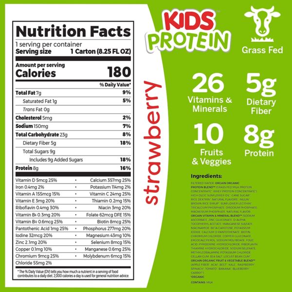 Orgain Kids Organic Strawberry Flavor Pediatric Nutritional Shake - 8.25 oz - Image 2