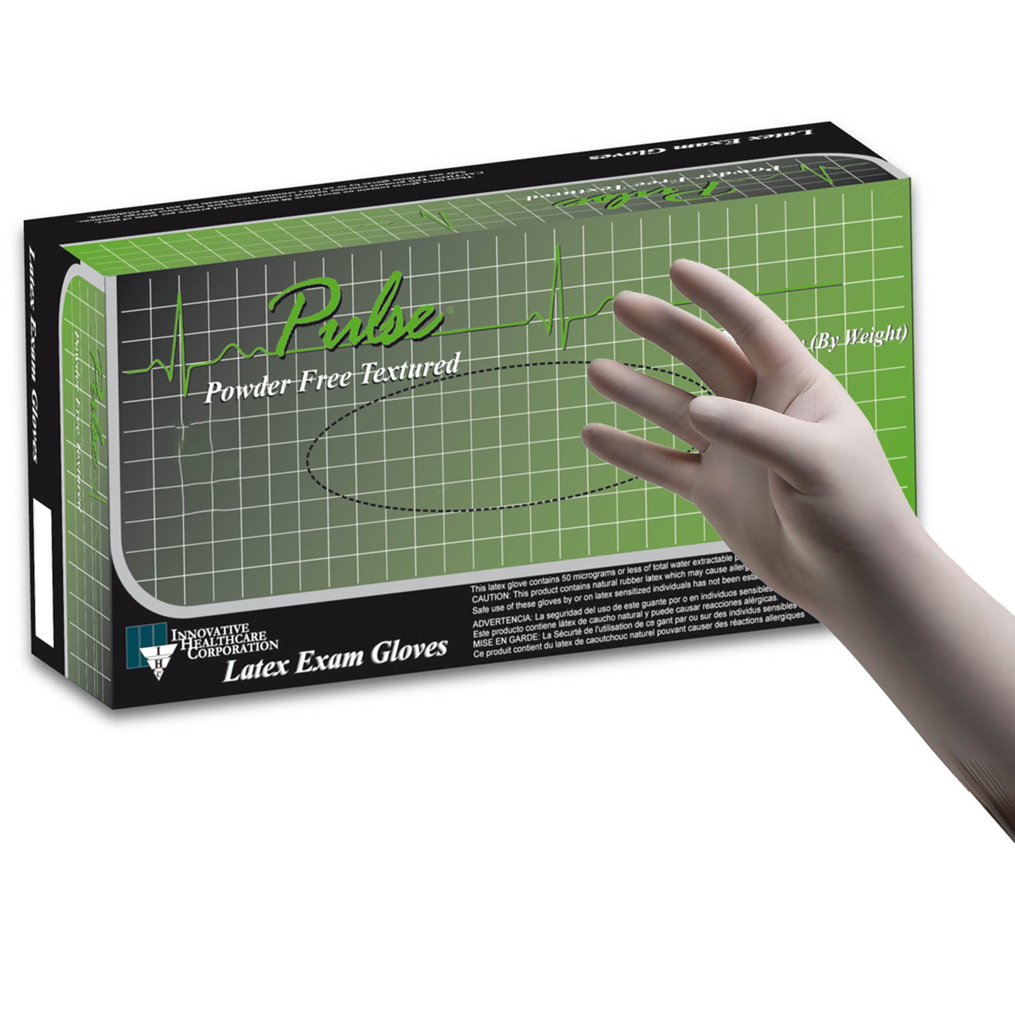 Pulse 151 Series Large Non-Sterile Latex Exam Gloves - White, Fully Textured, 9.5 Inch Length