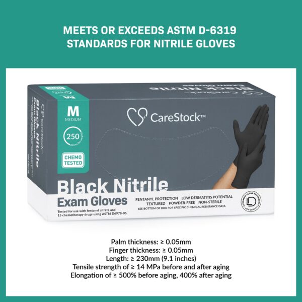 CareStock Medium Black Nitrile Exam Gloves with Textured Finish - Model CS2774 - Image 4