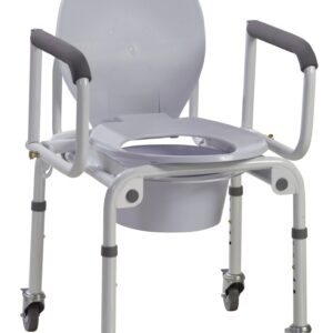 Drive Medical Commode Chair with Padded Drop Arms and Steel Frame - 14 Inch Seat, 300 lb Capacity, Part 11101W-2
