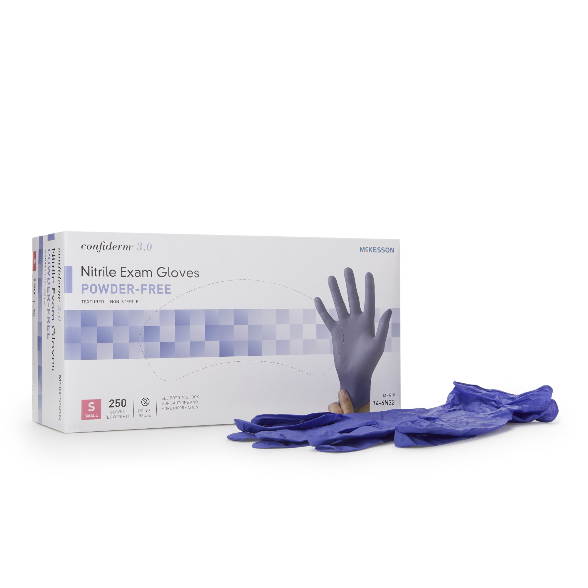 McKesson Confiderm 14-6N32 Small Blue Nitrile Exam Gloves with Textured Fingertips and Beaded Cuffs