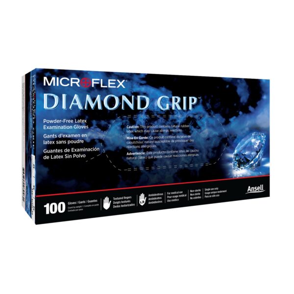 Microflex Diamond Grip X-Large Latex Exam Gloves * Disposable, Textured Fingertips, Standard Cuff Length