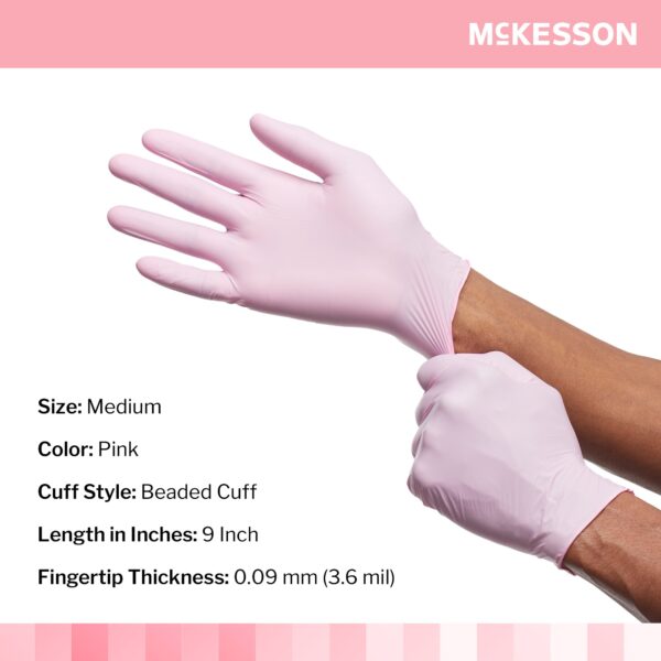 McKesson Pink Nitrile Exam Gloves - Medium Non-Sterile with Textured Fingertips, Standard Cuff Length - Image 2