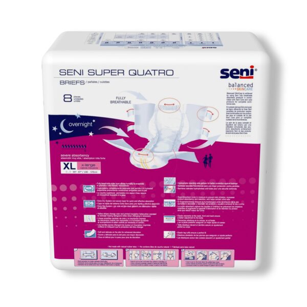 Seni Super Quatro X-Large Disposable Heavy Absorbency Incontinence Brief by Seni (Part Number S-XL08-BQ1) - Image 8
