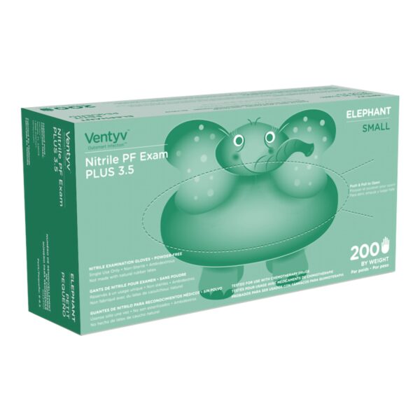 Ventyv Plus 3.5 Elephant Small Nitrile Exam Gloves with Chemo Testing, Textured Fingertips