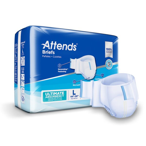 Attends Advanced Large Unisex Adult Incontinence Brief - Heavy Absorbency, Size 38-58 Inches