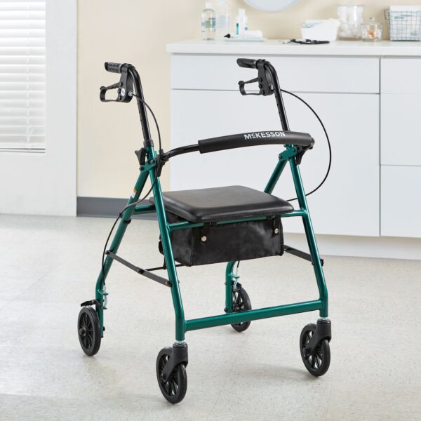 McKesson 4-Wheel Green Rollator with Adjustable Height and Folding Aluminum Frame - Image 6