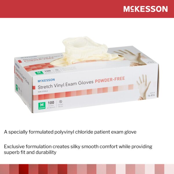 McKesson Exam Glove Medium NonSterile Stretch Vinyl with Standard Cuff, Ivory - Image 4