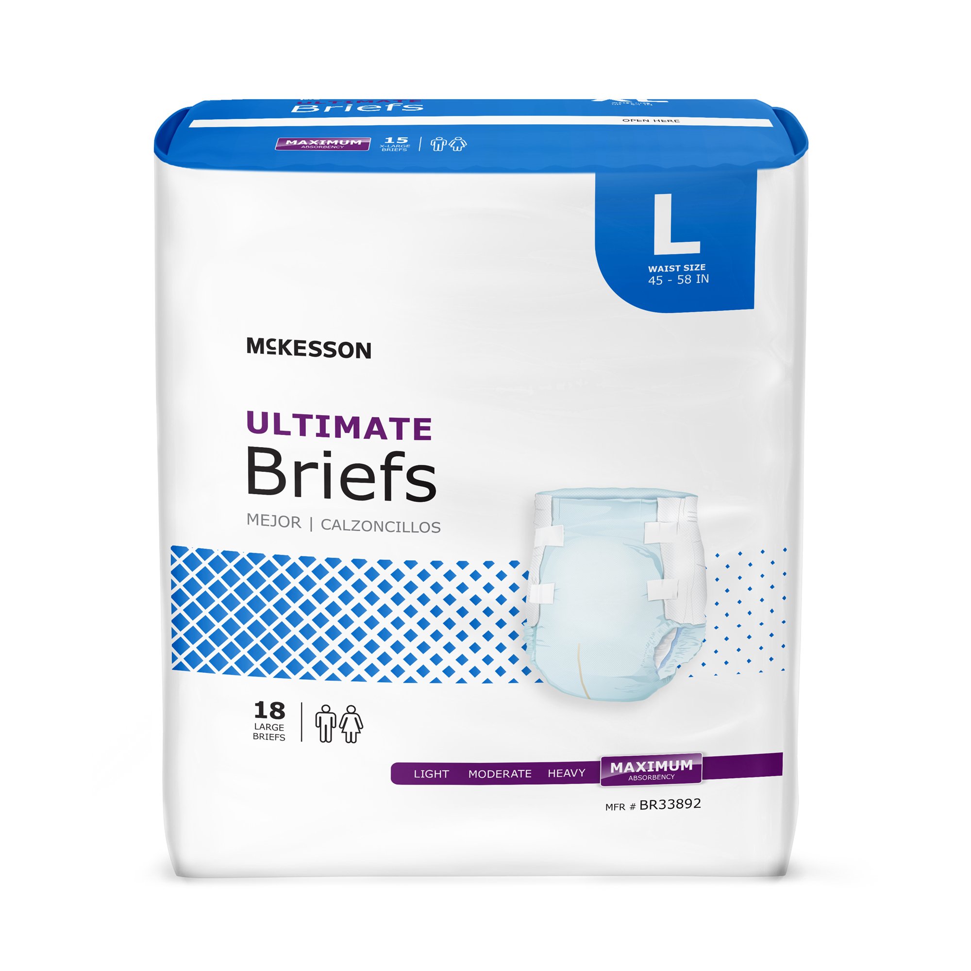 McKesson Unisex Adult Incontinence Brief Large - Heavy Absorbency, Part No. BR33892