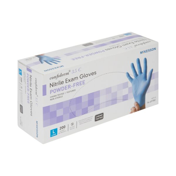 McKesson Confiderm 3.5C Large Blue Nitrile Exam Gloves * Chemotherapy Tested, Textured Fingertips, Standard Cuff Length - Image 8