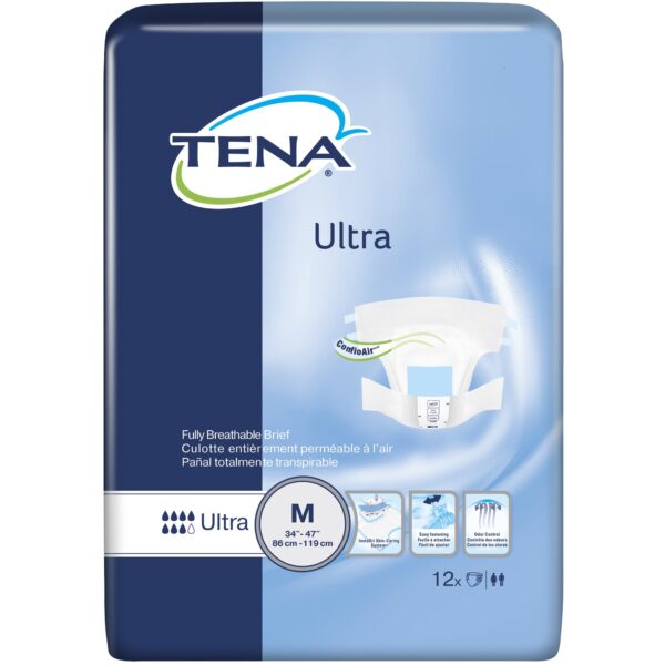 TENA Ultra Medium Unisex Adult Incontinence Brief with Breathable Design and Odor Control