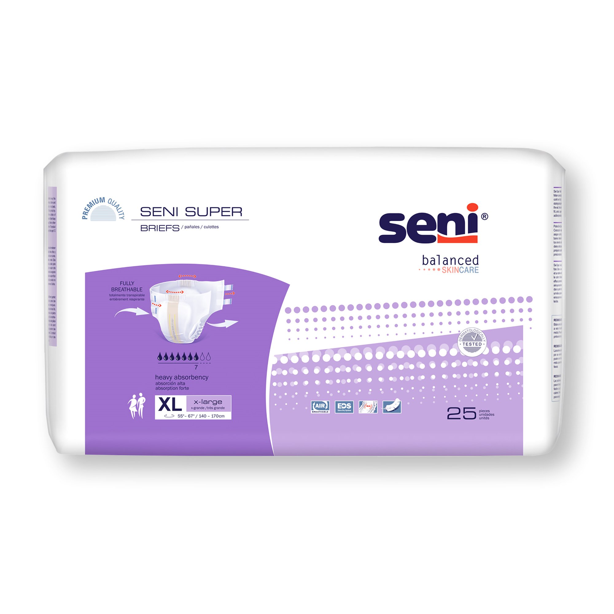 Seni Super X-Large Unisex Adult Incontinence Brief - Heavy Absorbency, Model S-XL25-BS1