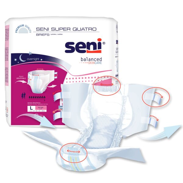 Seni Super Quatro Large Unisex Adult Incontinence Brief - Heavy Absorbency, Size Fits 45-59 Inches Waist - Image 5