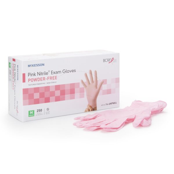 McKesson Pink Nitrile Exam Gloves - Medium Non-Sterile with Textured Fingertips, Standard Cuff Length