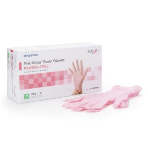 McKesson Pink Nitrile Exam Gloves - Medium, Non-Sterile with Textured Fingertips and Standard Cuff