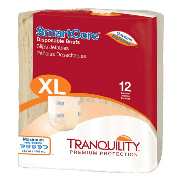 Tranquility SmartCore Unisex Adult Incontinence Brief X-Large - Heavy Absorbency, Waterproof Cloth-Like Exterior