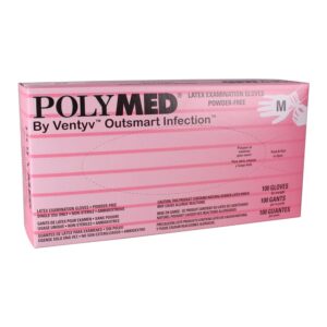 Polymed Medium Non-Sterile Latex Exam Gloves - Ivory, 9.1 inches, Textured Cuff