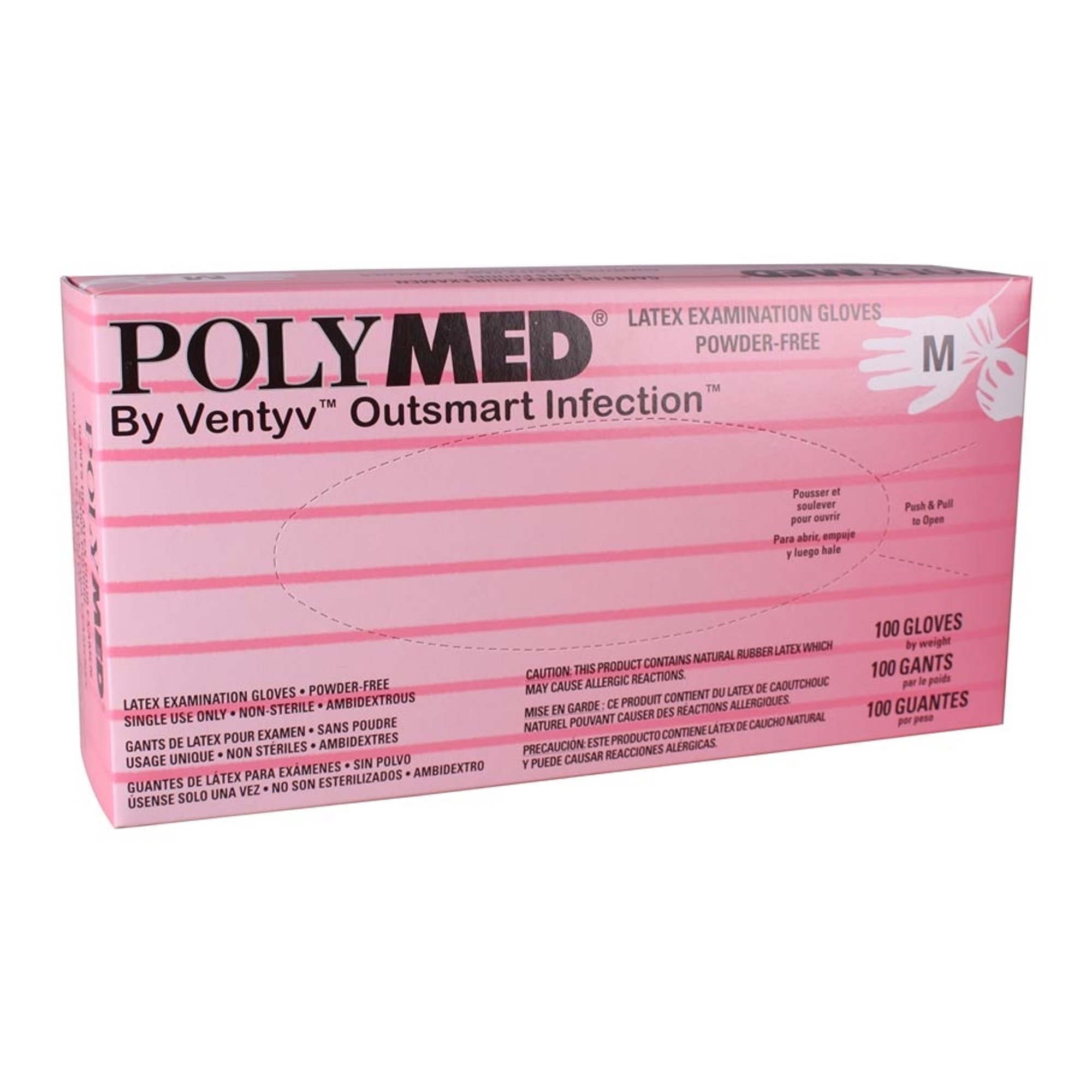 Polymed PM103 Medium NonSterile Ivory Latex Exam Gloves - 9.1 Inch Standard Cuff, Fully Textured, Fully Textured, Beaded Cuff