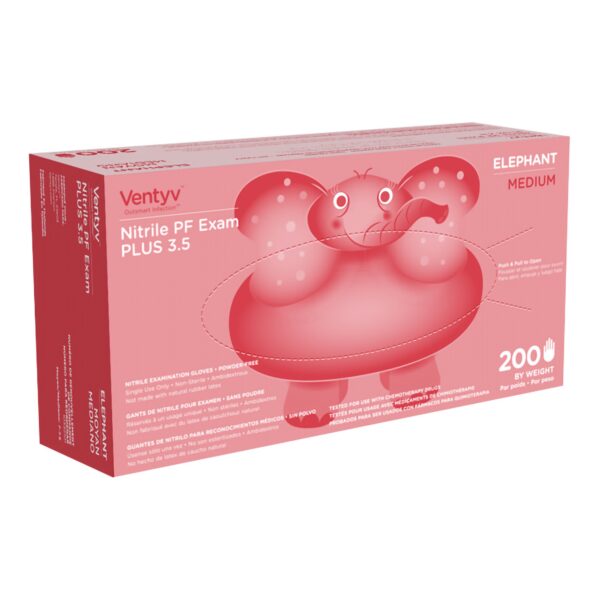 Ventyv Plus 3.5 Elephant Medium Non-Sterile Nitrile Exam Gloves with Textured Fingertips, Chemotherapy Tested