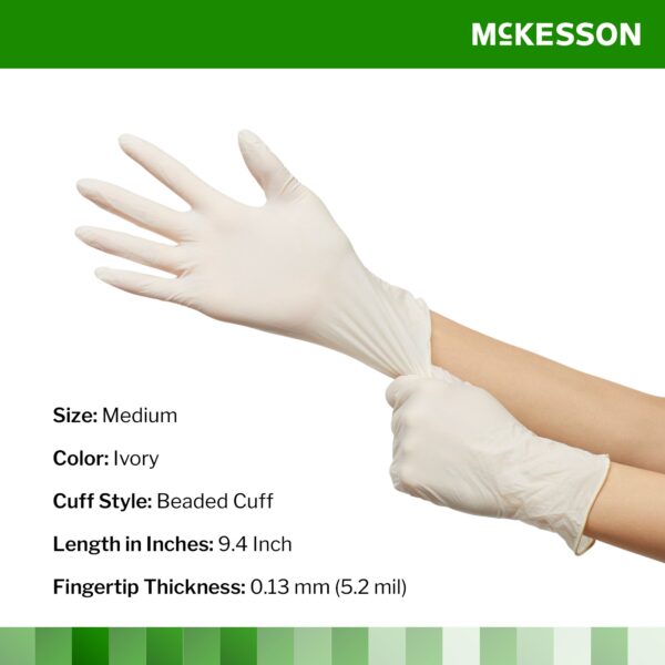 McKesson Confiderm Medium Non-Sterile Latex Exam Gloves - Ivory, Standard Cuff with Fully Textured Exterior - Image 2