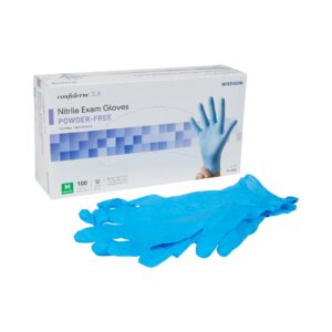 McKesson Confiderm 14-686 Medium Blue Nitrile Exam Gloves with Textured Fingertips and Beaded Cuffs