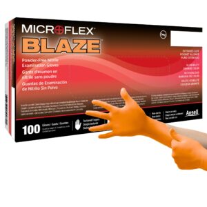 Microflex Blaze Small Nitrile Exam Glove with Textured Fingertips - Non-Sterile, Orange, Standard Cuff