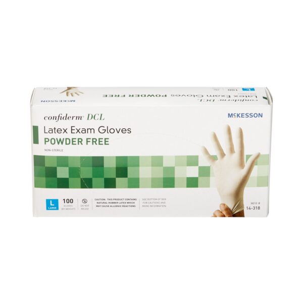 McKesson Confiderm Large Non-Sterile Latex Exam Gloves - Smooth Ivory, Standard Cuff, Beaded Edge - Image 5