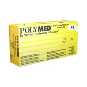 Polymed X-Small Non-Sterile Latex Exam Gloves - Ivory, 9.1 inches, Standard Cuff, Fully Textured