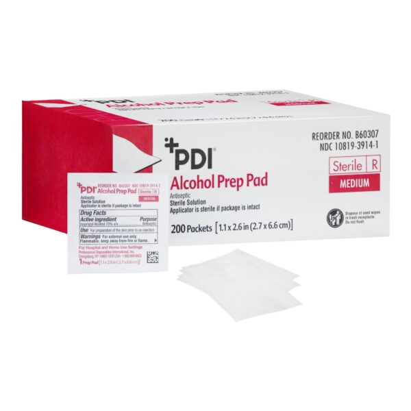 PDI Alcohol Prep Pads with 70% Isopropyl Alcohol - Medium Sterile Packets (100 Count) - Image 2