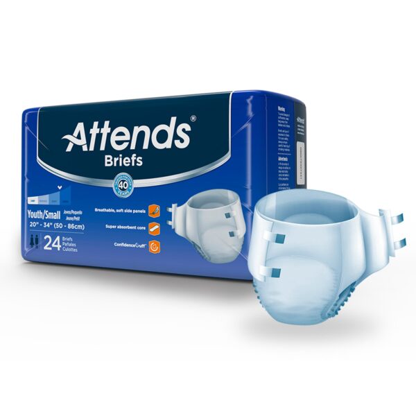 Attends Unisex Youth Incontinence Brief Small Disposable Heavy Absorbency (Part No. DD10) - Image 2