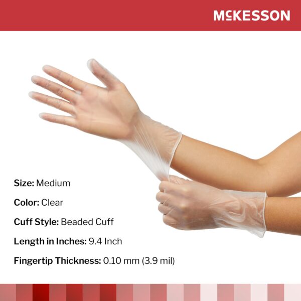 McKesson Exam Glove Medium Non-Sterile Vinyl with Standard Cuff * Clear, Smooth Finish - Image 2