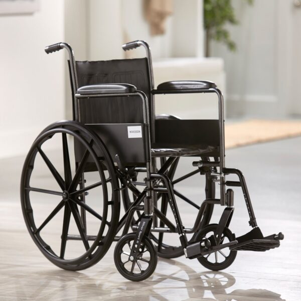 McKesson Dual Axle Full Length Arm Wheelchair with Swing-Away Footrests, 18-Inch Seat, 300 lbs Capacity - Image 4