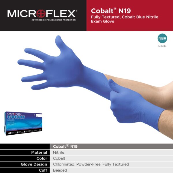 Microflex N193 Cobalt Large Non-Sterile Nitrile Exam Glove - Fully Textured, Standard Cuff Length, Blue - Image 5