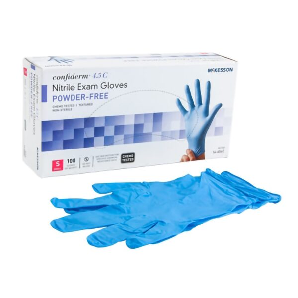 McKesson Confiderm 4.5C Small Nitrile Exam Gloves with Beaded Cuffs and Textured Fingertips