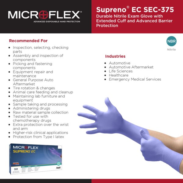 Supreno EC X-Large Nitrile Exam Gloves with Extended Cuff - Blue, Chemo and Fentanyl Tested - Image 5
