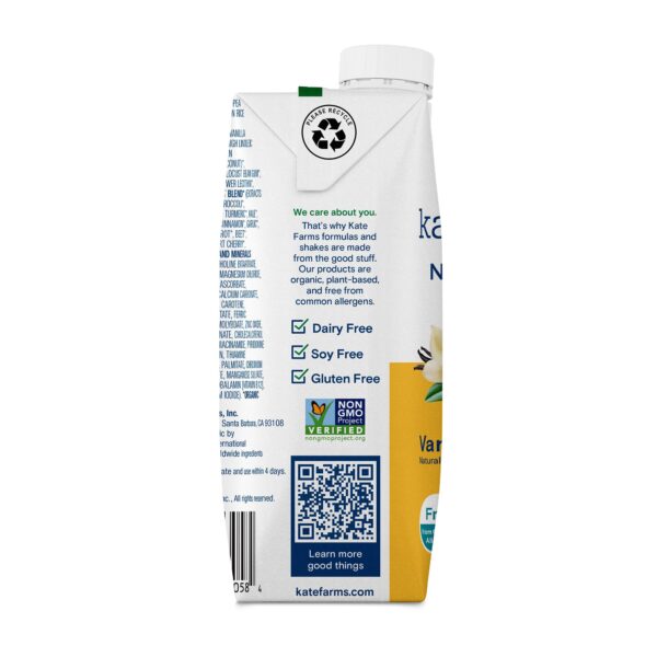 Kate Farms Nutrition Shake Vanilla Flavor Liquid 11 oz. * Organic Meal Replacement for Muscle Support - Image 3