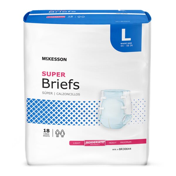 McKesson Unisex Adult Incontinence Brief Large - Moderate Absorbency, Size Fits 44-58 Inches Waist