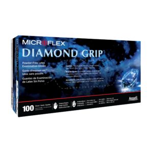 Microflex Diamond Grip Large Disposable Latex Exam Gloves - Textured Fingertips, Standard Cuff, White