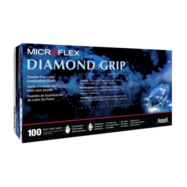 Microflex Diamond Grip Large Disposable Latex Exam Gloves - Textured Fingertips, Standard Cuff, White