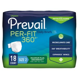 Prevail Per-Fit 360 Size 2 Unisex Adult Incontinence Briefs with Maxsorb Gel and Microclimate Care by First Quality