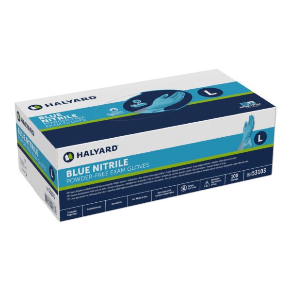 Brand Name Exam Glove Blue Nitrile Large - Standard Cuff Length, Textured Fingertips, Non-Sterile, Beaded Cuff - Image 2