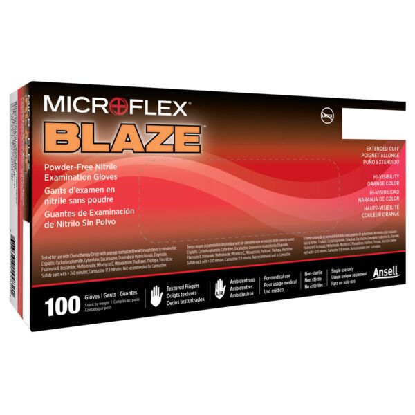Microflex Blaze X-Large Nitrile Exam Gloves with Textured Fingertips - Orange, Non-Sterile, 10-Inch Length - Image 2