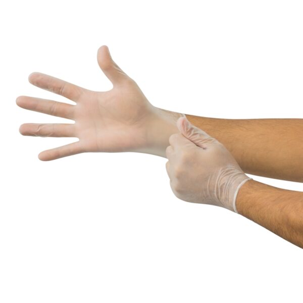 Derma Free Exam Gloves XL - NonSterile Vinyl, Clear, 9-inch Cuff, Smooth Surface - Image 2