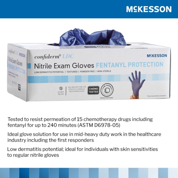 McKesson Confiderm LDC Medium Non-Sterile Nitrile Exam Gloves * Chemo and Fentanyl Tested, Fully Textured Blue - Image 4
