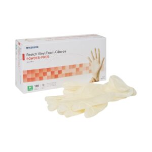 McKesson Exam Glove Medium Non-Sterile Stretch Vinyl with Standard Cuff - Ivory, 100 Pack