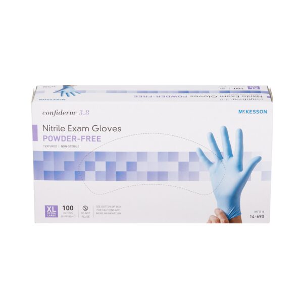 McKesson Confiderm 14-690 Extra Large Blue Nitrile Exam Gloves with Textured Fingertips and Beaded Cuffs - Image 5